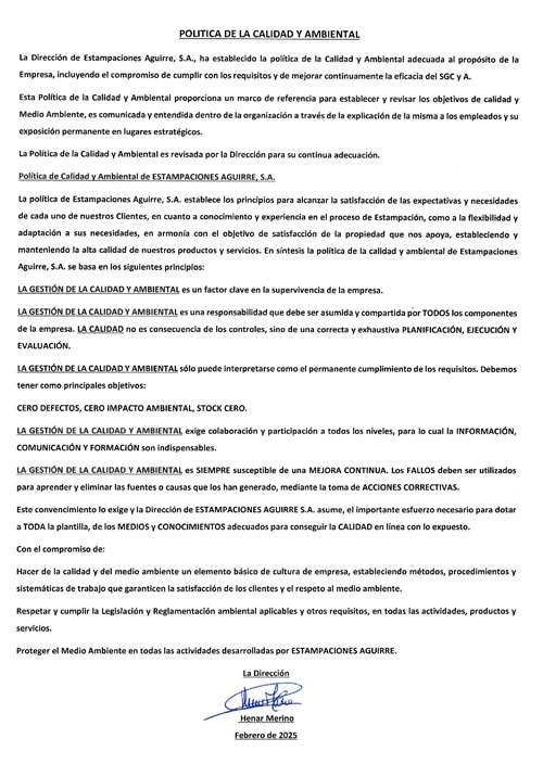POLITICA DE CALIDAD Y AMBIENTAL